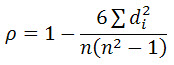 Spearman correlation coefficient formula for no tied ranks