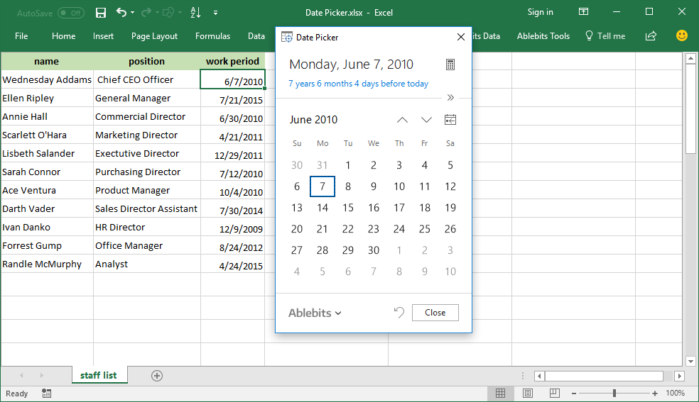 Choose your date in the pop-up calendar Date Picker