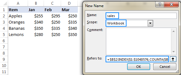 Making a two-dimensional dynamic range in Excel