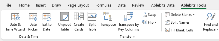 Ablebits Tools tab in Excel