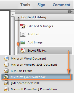 Exporting PDF to Excel using Adobe Acrobat XI Pro