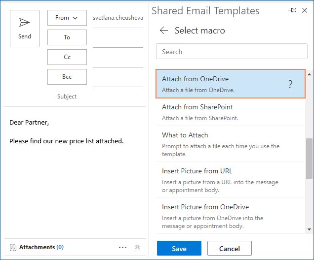 Use a macro to automatically add attachment.