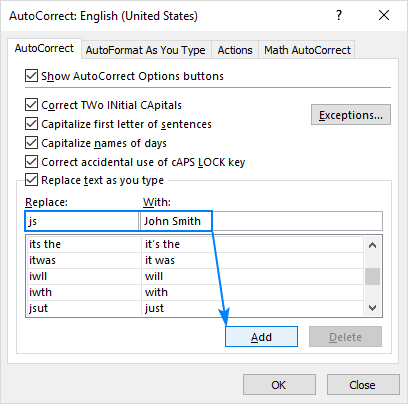 Adding a new AutoCorrect entry