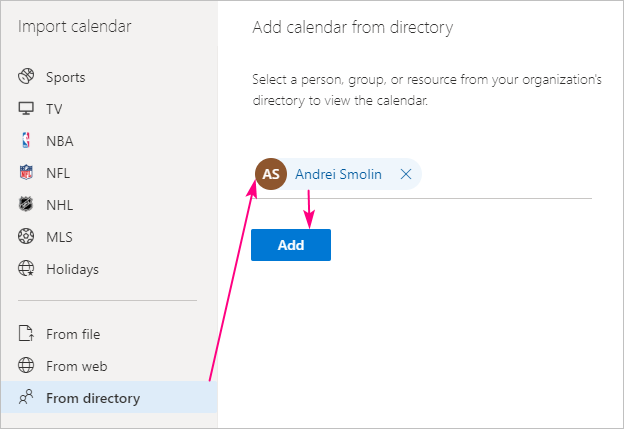 Adding a calendar from directory