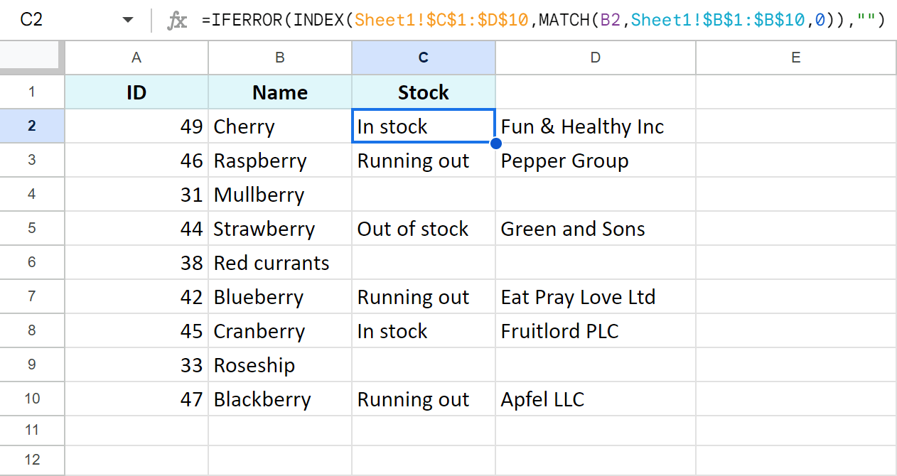 Match 2 sheets, update Stock info, add vendors.