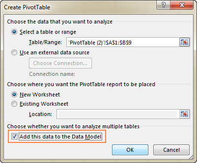 Select the 'Add this data to the Data Model' checkbox.