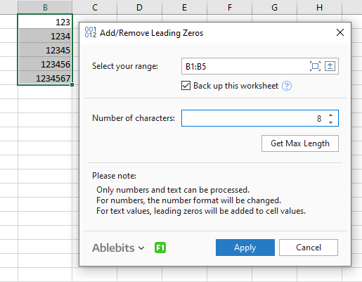 Setting the maximum number of characters