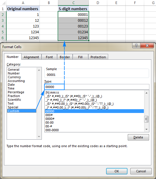 Show leading zeroes by applying a custom number format.