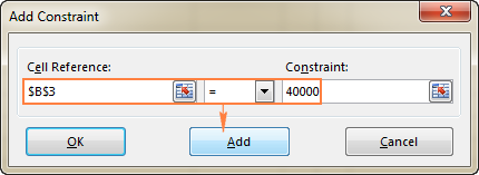 Click the Add button to add the constraint to the list.