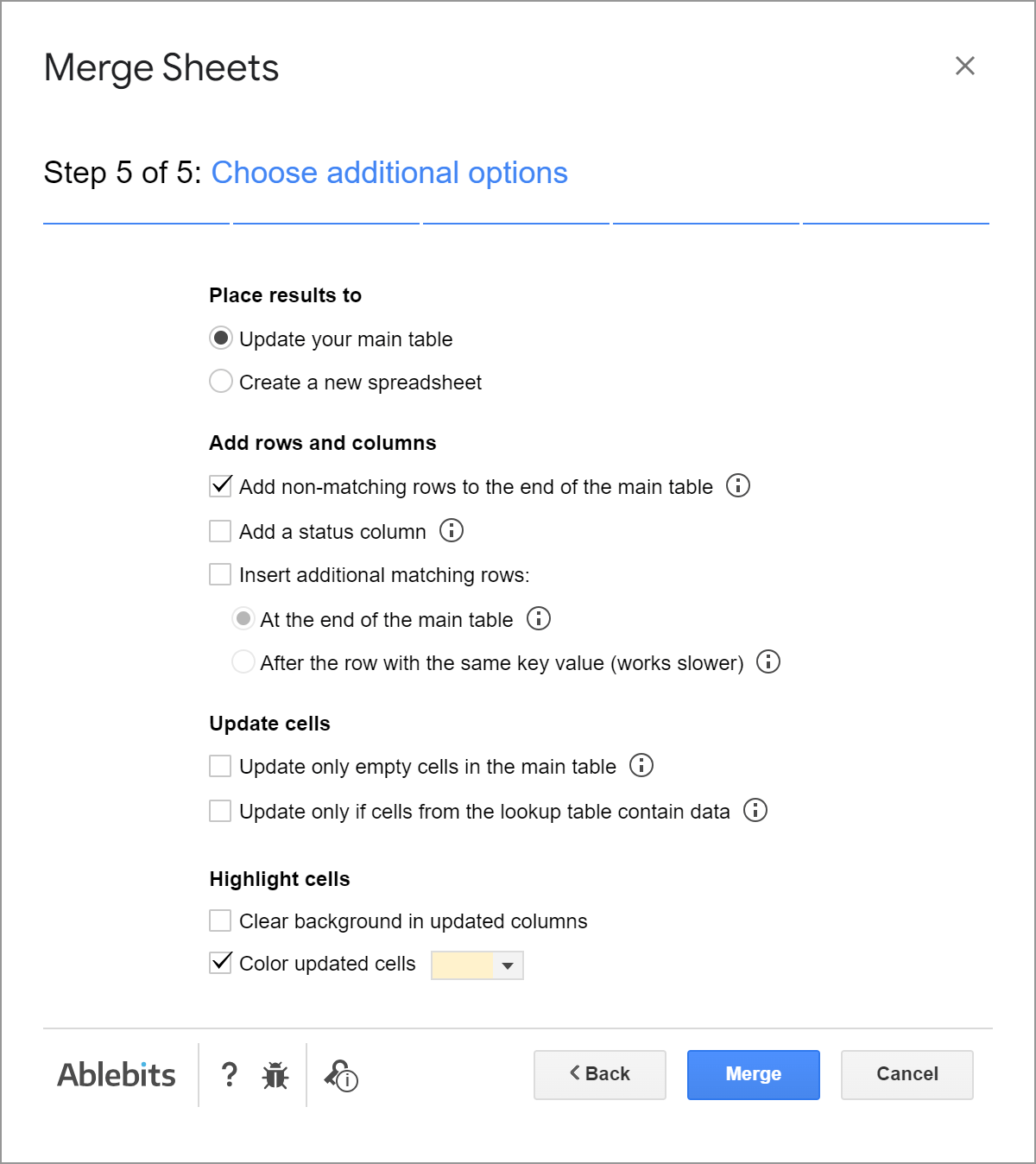 Add non-matching rows to the end of the main table.