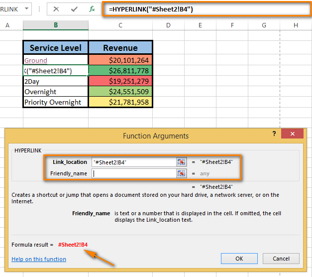 Add the number sign before the specified location to indicate that the location is within the same workbook.