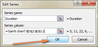 The Series window with Series name and Series values fields are filled in.