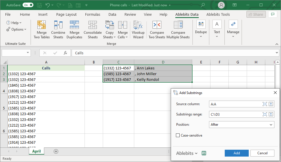 Pick the position for the substrings of interest