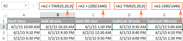 Adding and subtracting minutes in Excel