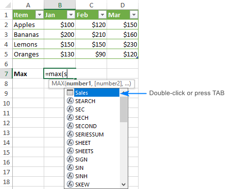 Creating a formula with structured references outside the table