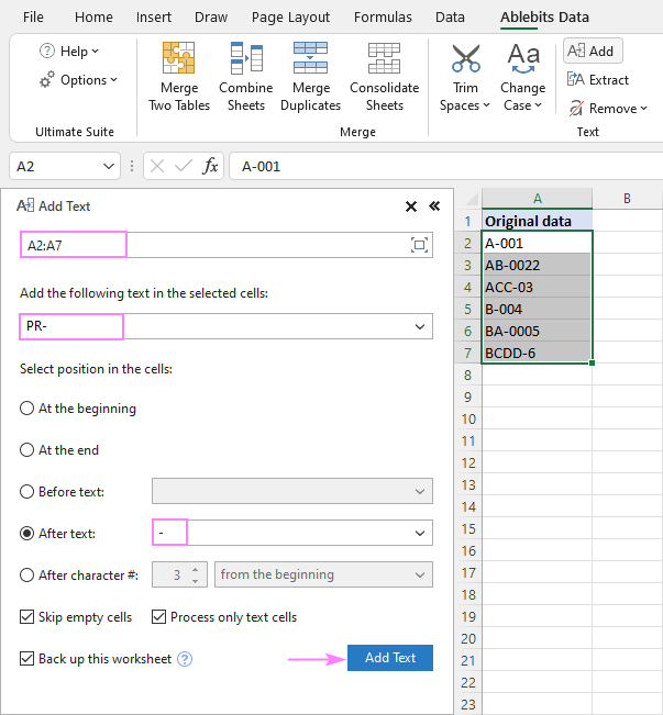 Inserting the same text in multiple cells