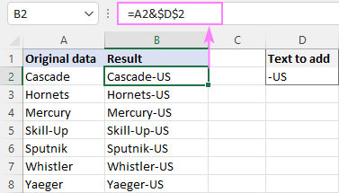 Adding text to the end of cells