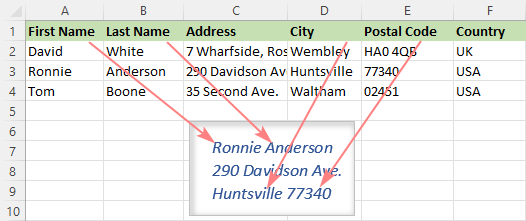 Prepare Excel spreadsheet for mail merge