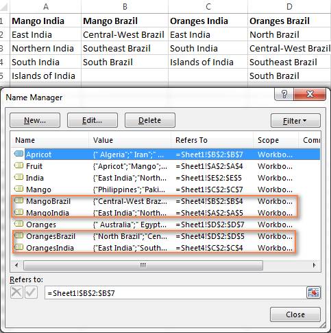 Create additional sets of named ranges.