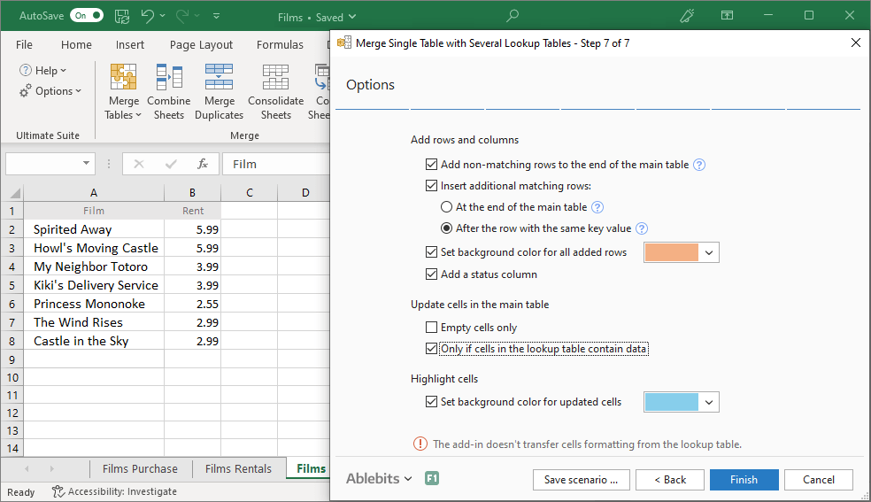 Choose additional merging options