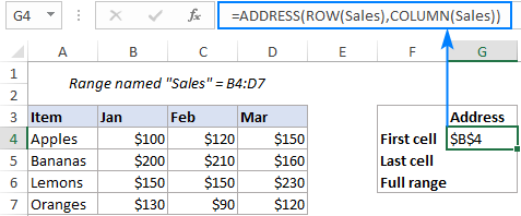 Formula to get the address of the first cell in a named range