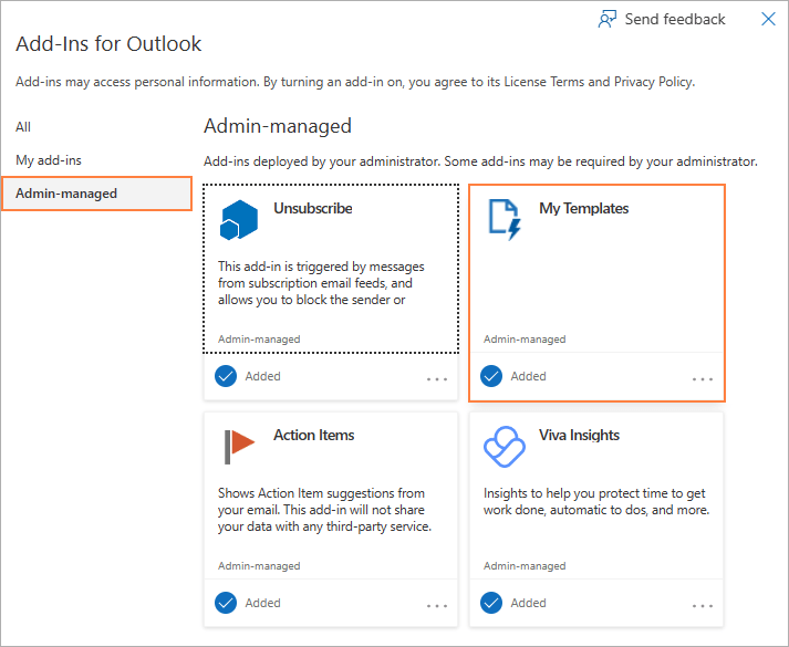 Ensure that the My Templates add-in is added.