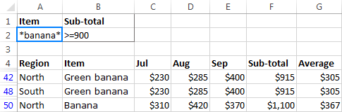 Using wildcard characters in the Advanced Filter criteria