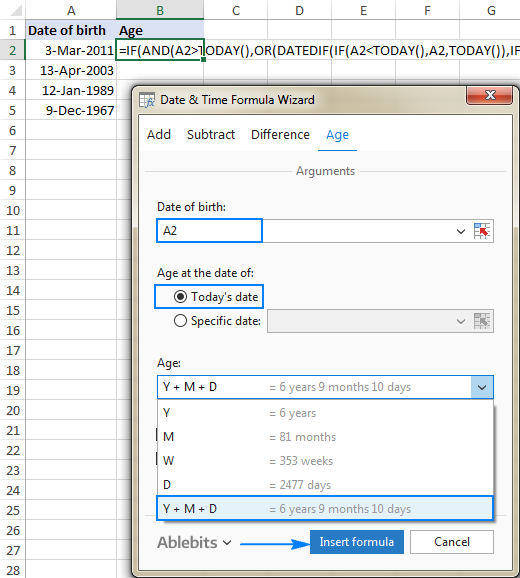 Age Calculator for Excel