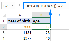 Formula to get age from birthdate