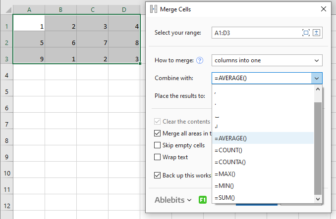 Fine-tune the options to merge data as needed.