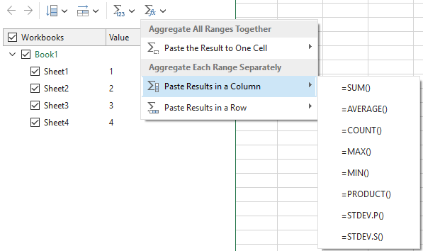 Aggregate ranges separately and paste the results in a row or in a column.