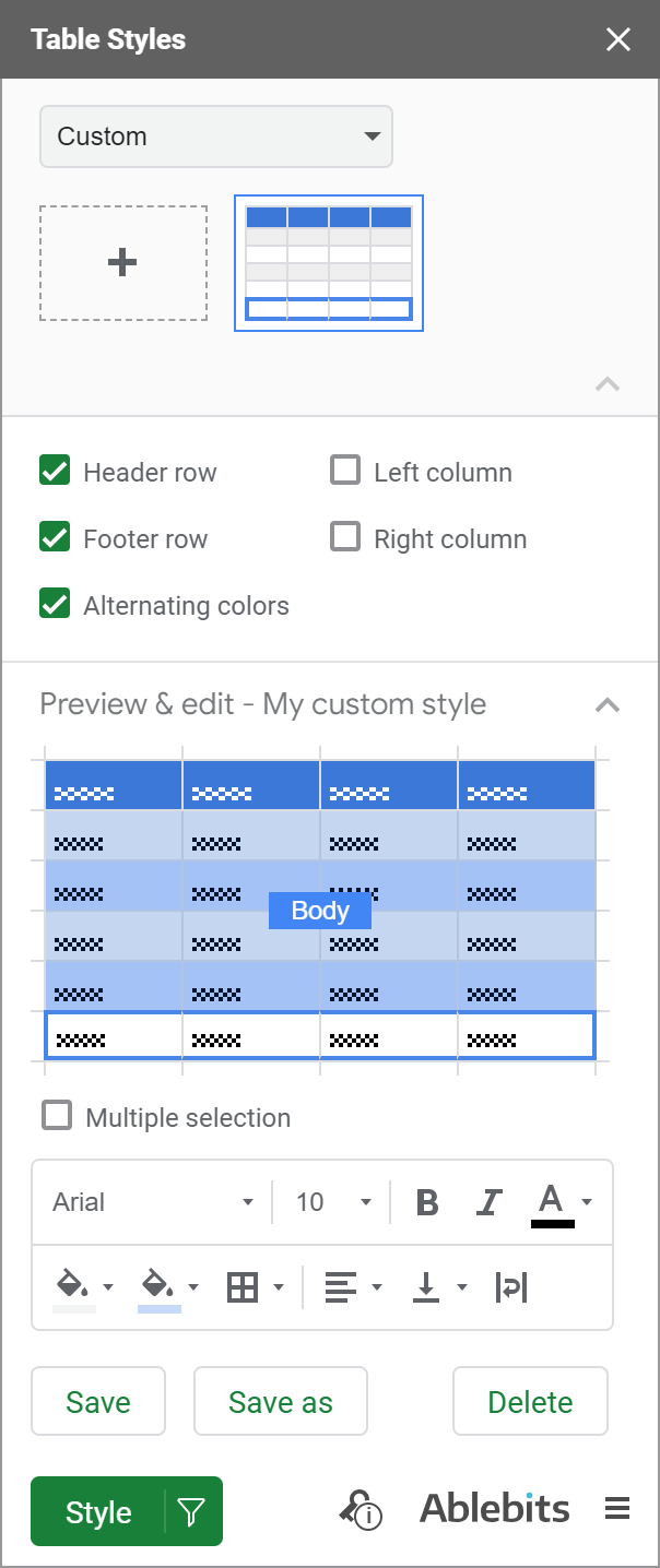 Set up alternating colors using the add-on.