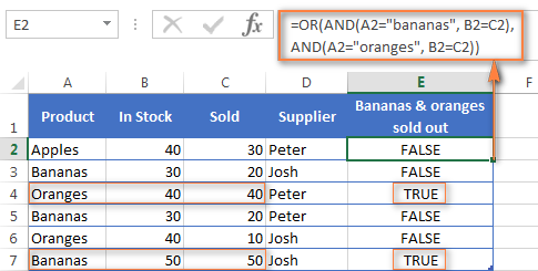 The AND/OR formula to test multiple conditions