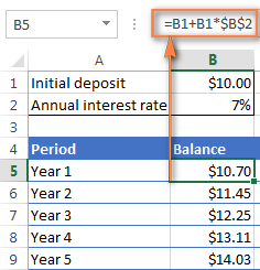 One more formula for calculating annual compound interest in Excel