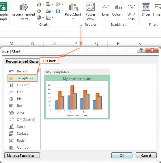 Creating a new graph in Excel based on a chart template