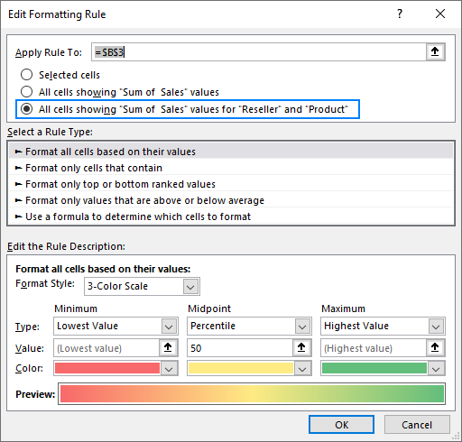 Making a PivotTable heat map dynamic