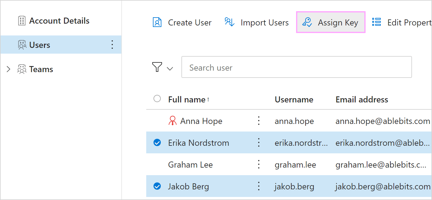 Assigning a subscription key with the Assign Key button