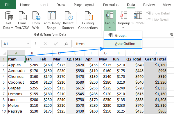 Creating an outline automatically