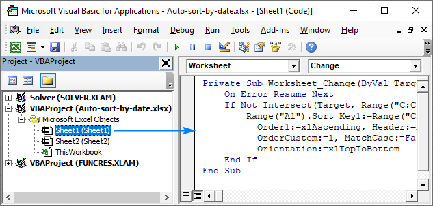 A macro to auto sort by date in Excel