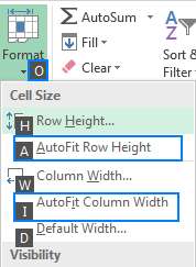 Excel AutoFit shortcut