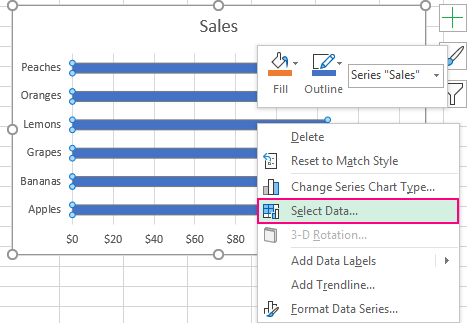 Right click the bar chart and click Select Data.