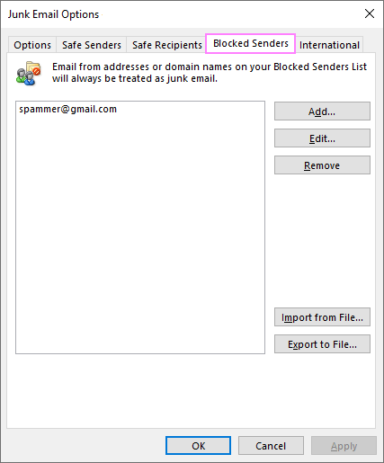 Blocked Senders list in Outlook