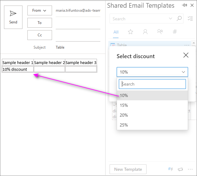 Conditionally changed border style of an Outlook table.