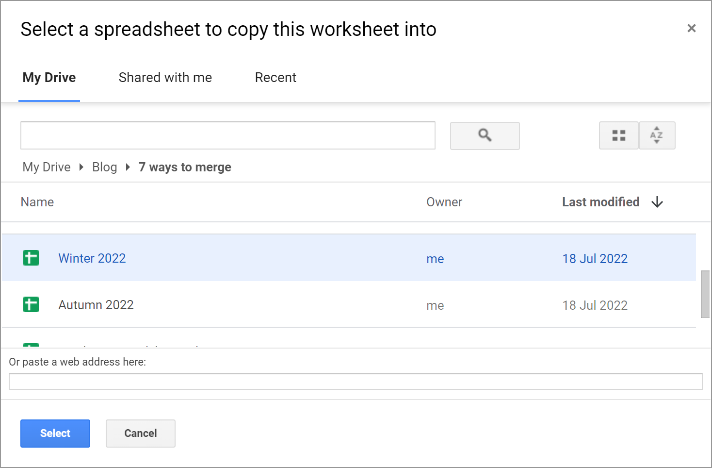 Locate the spreadsheet to import data into.