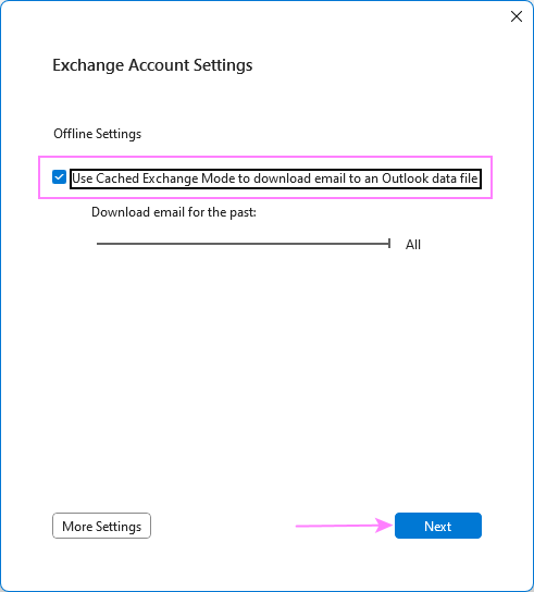 Enable Cached Exchange Mode.