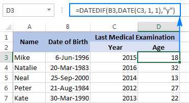 Calculating age as of January 1 of a particular year