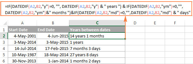 Calculate date difference is days, months and years ignoring zero values