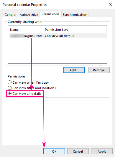 Select the level of permissions.