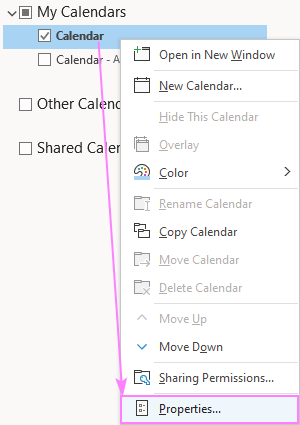 Go to the calendar's properties.
