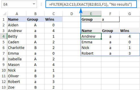 Case-sensitive FILTER formula